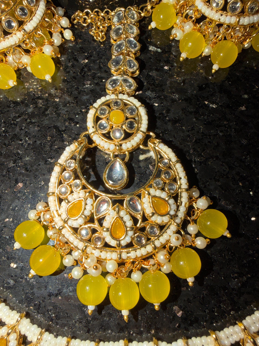 Yellow and White Kundan Set