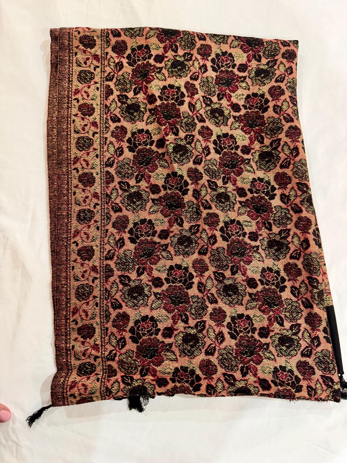 Floral Reversible Shawl | Black & Peach Stole, Evening Wrap | Warm Stole (Ships USA)