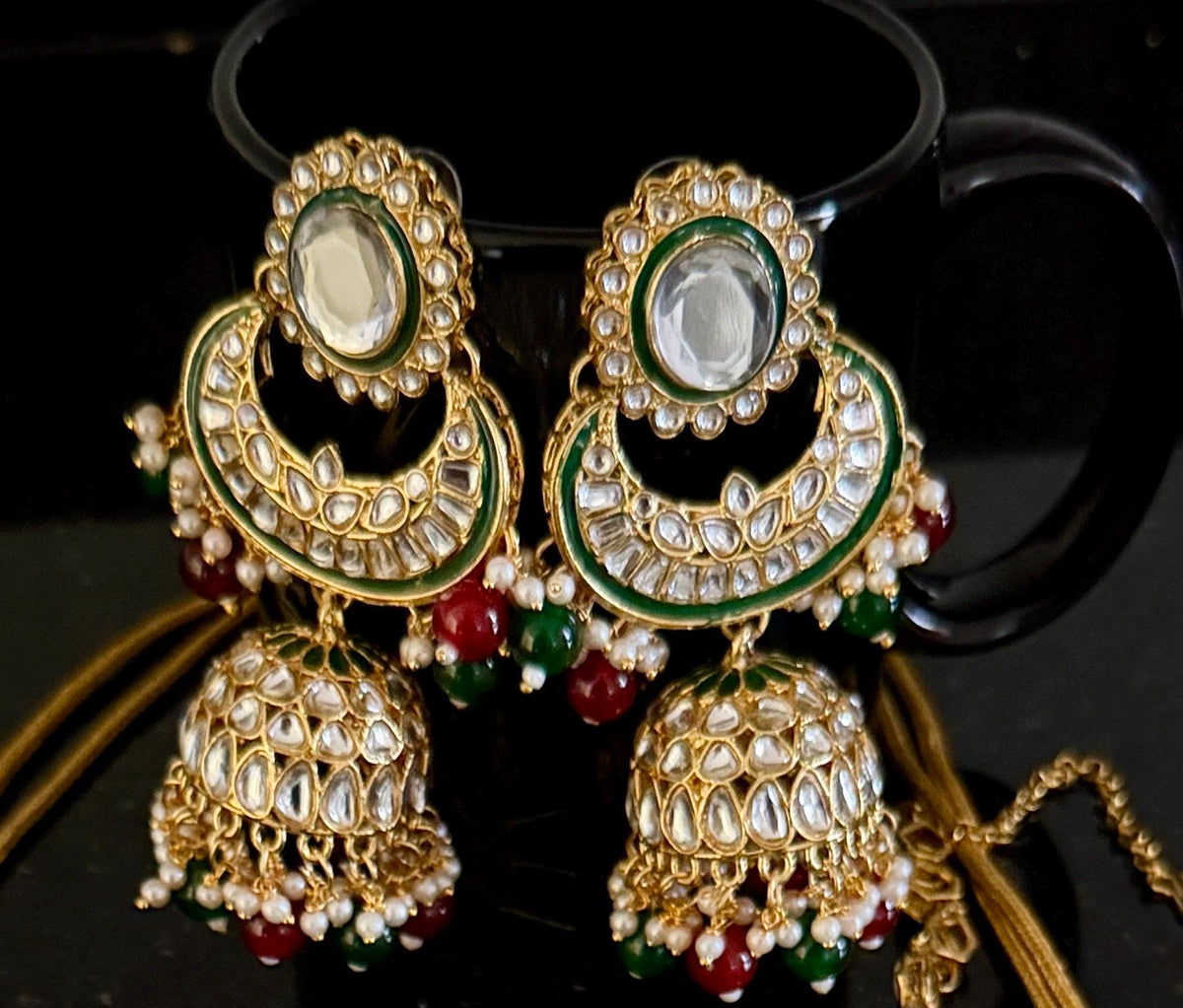 Maroon and Green Kundan Set (Ships USA)