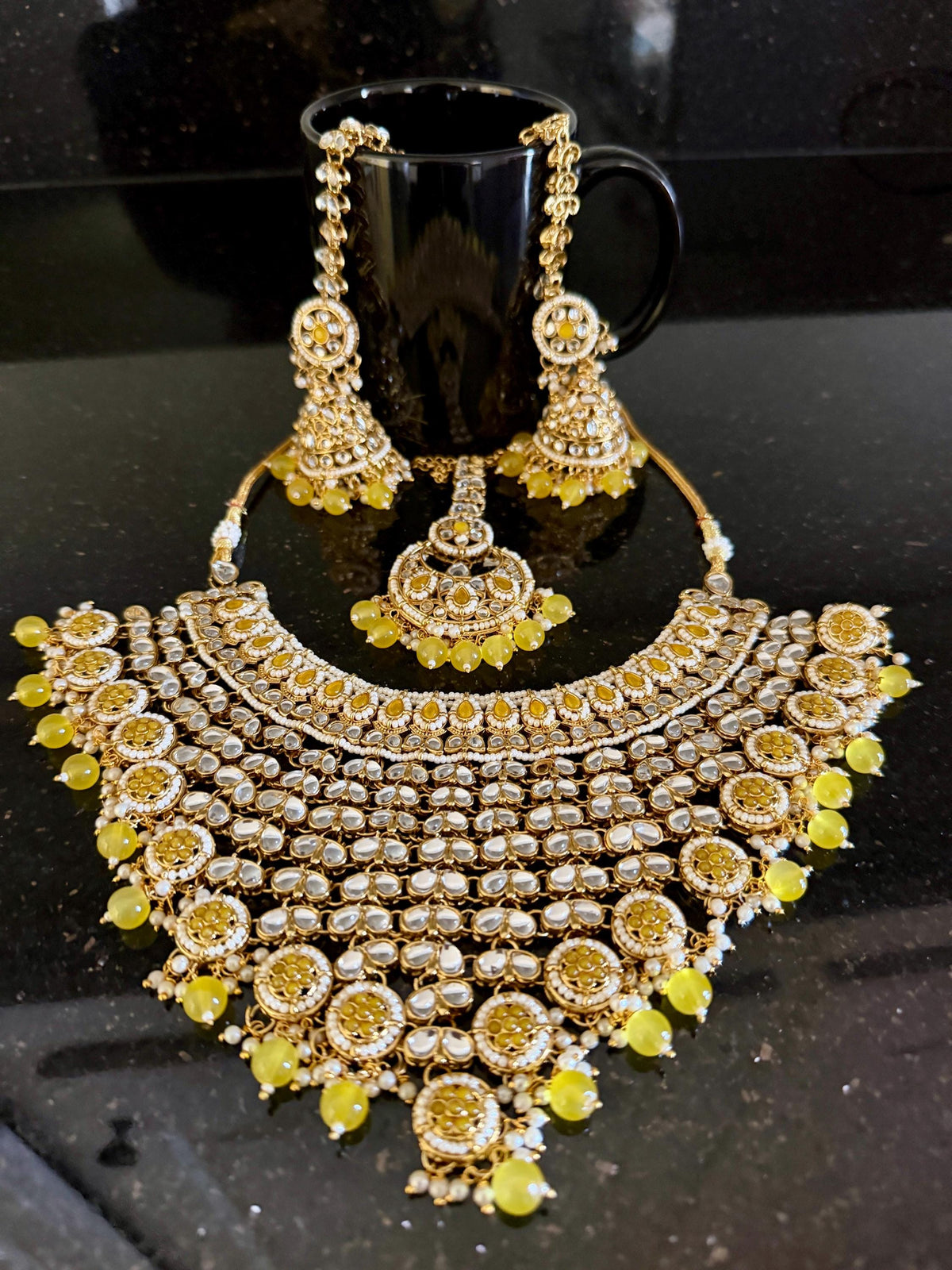 Yellow and White Kundan Set