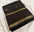 Midnight Black Crepe Saree | Antique Zari Border, Butti Motifs (Fall Pico Included)