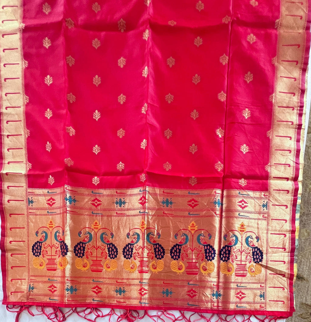 Striking Red Paithani Dupatta | Statement Wrap with Peacock Motifs (Ships USA)