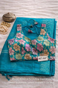 Pure Silk Teal Saree with Gold Border | Festive Wedding Ethnic Wear (Fall Pico Included)