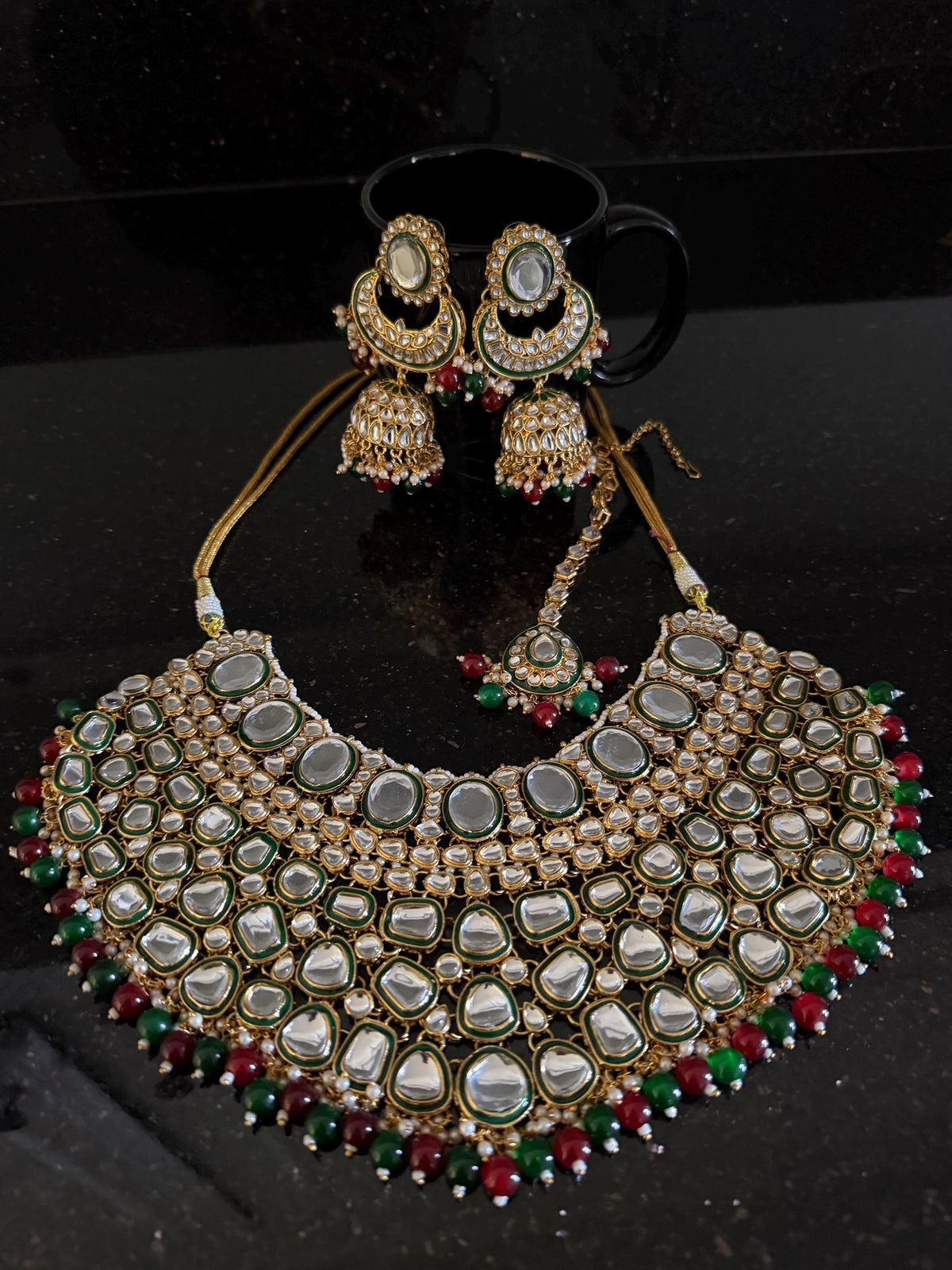 Maroon and Green Kundan Set (Ships USA)
