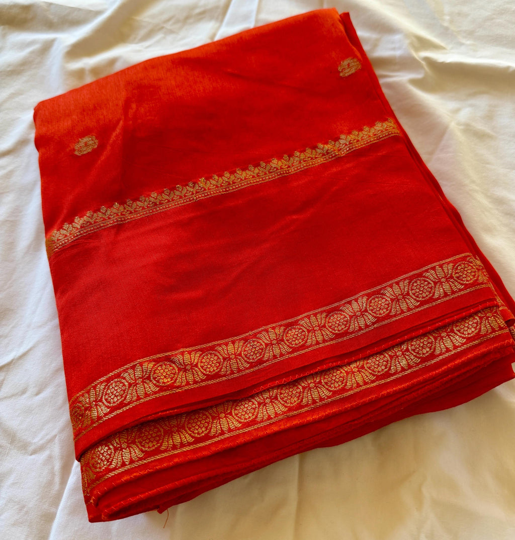Orange Crepe Silk Saree | Festive Wedding Saree (Fall and Pico Included, Ships USA)