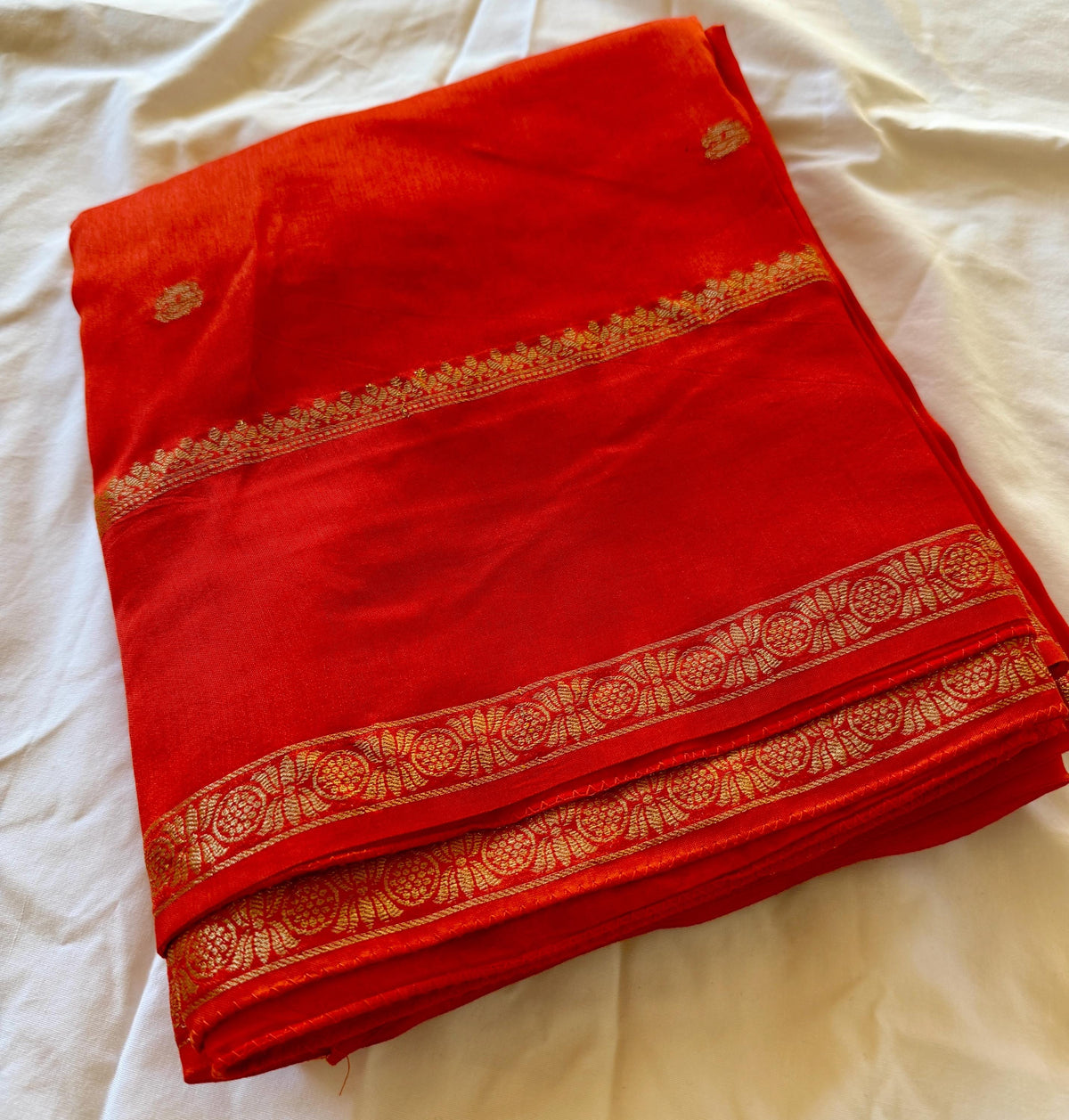 Orange Crepe Silk Saree | Festive Wedding Saree (Fall and Pico Included, Ships USA)