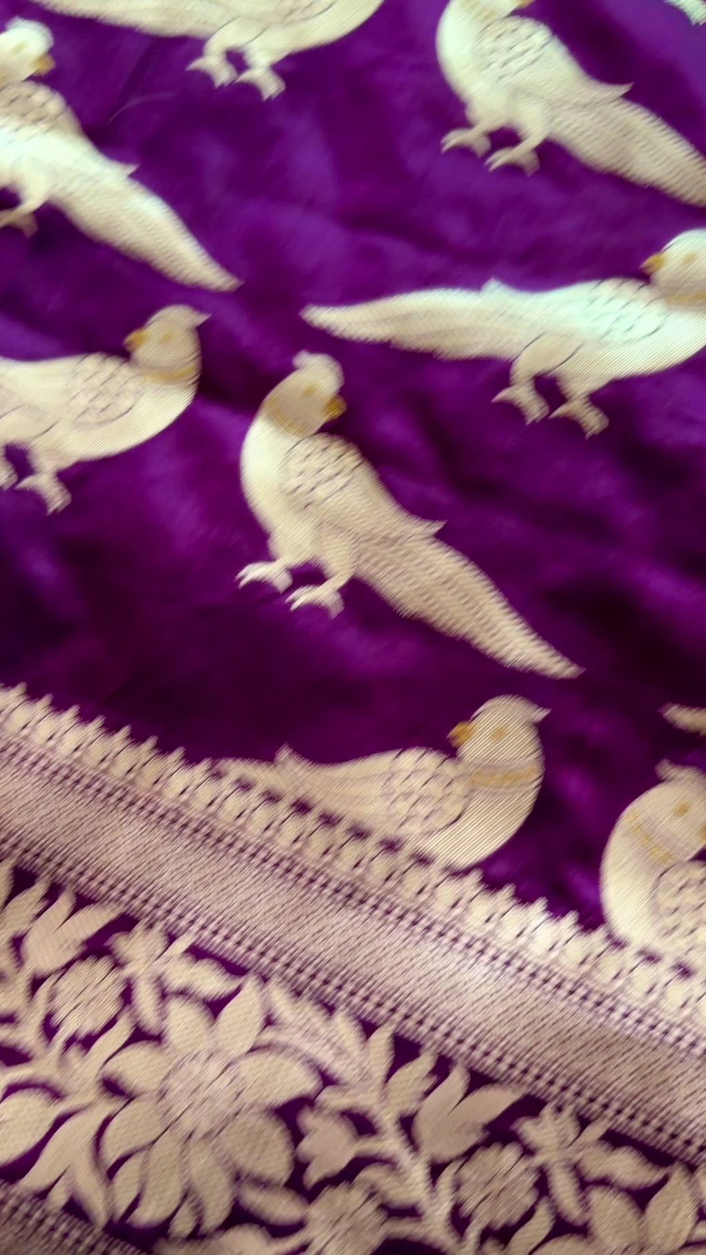 Purple Banarasi Bird Motif Saree with Blouse | Ananya Pandey Inspired Saree | Festive Wedding Saree (Fall and Pico Included, Ships USA)